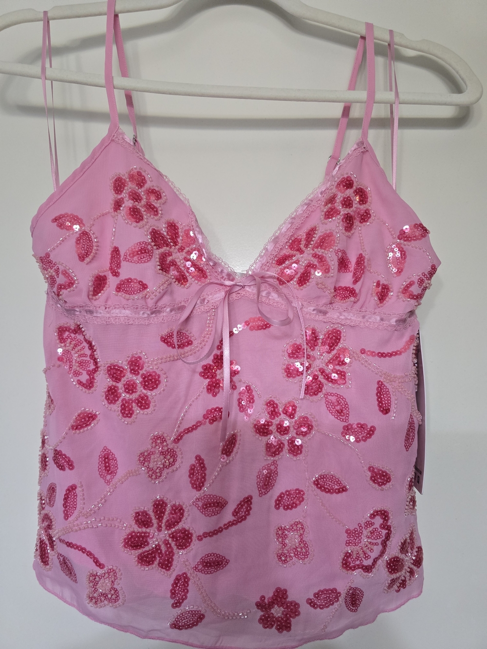 Madden Girl Flower Sequin Beaded Babydoll Top
